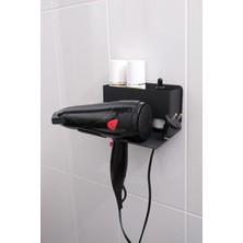 Happy Trend Siyah Metal Yapışkanlı Saç Kurutma Askısı, Yapışkanlı Banyo Düzenleyici Organizer Fön Makinelik MT83S