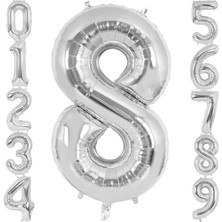Happy Trend 8 Rakamı Doğum Günü Balonu Yaş Günü Gümüş Renk Uçan Balon 102 cm Doğum Günü ve Parti Dekorasyonu Büyük Boy Folyo Helyum Uçan Balon Yaş 8 Sayısı