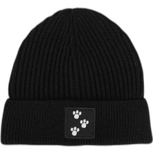 Happy Trend House Unisex 22WCBE492U Foot Steps Nakışlı Bere, Siyah, Tek Beden