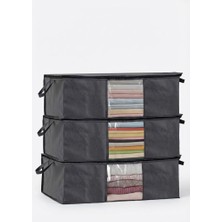 Happy Trend Home 3'lü Siyah Pencereli Hurç Seti – 64X45X22 cm Bez Kumaş Baza Altı Organizer, Şeffaf Pencereli Hurç, Giysi ve Nevresim Saklama Hurcu