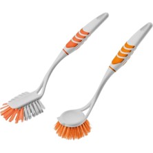 Happy Trend Bulaşık Fırçası Mutfak Lavabo Fırçası Tezgah Temizleme Sert Uçlu Fırça (2'li Set Turuncu)
