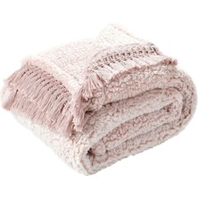 Happy Trend Decor Sherpa Püsküllü Saçaklı Battaniye, 152,4 cm x 127 Cm, Kırmızı