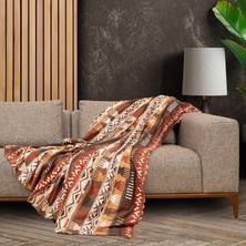 Happy Trend Concept Softmicro Boho Etnik Desenli Mikrofiber Koltuk Örtüsü ve Tv Battaniyesi, Koltuk Şalı, Kaymaz Toprak 130X180 cm