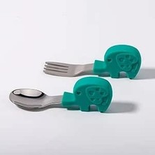 Happy Trend Bebek Filli Yemek Kısa Saplı Çocuk Paslanmaz Çelik Çatal Kaşık Yeşil