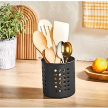 Mabelme Store Prime Plastik Silindir Dik Kaşıklık & Tezgah Üstü Düzenleyici & Servis Standı (Siyah)