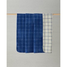 Happy Trend Home Plain Check Pamuklu King Size Battaniye Lacivert - Krem
