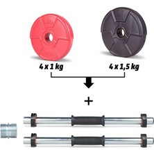 Happy Trend 12 kg Multifonksiyonel Kırmızı Siyah Halter Seti ve Dambıl Seti