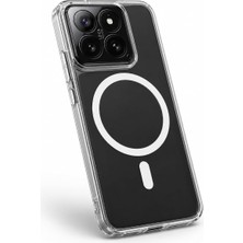 Happy Trend Xiaomi Mi 14 ile Uyumlu Magsafe ile Uyumlu Şeffaf Mika Sert Kılıf Darbe Korumalı Sararmaya Dirençli - Beyaz