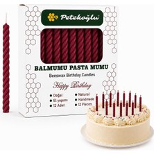 Happy Trend Balmumu Mum El Yapımı Doğal Küçük Balmumu Pasta Mumları 12 Adet (Bordo)