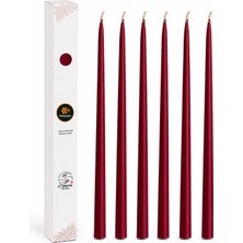 Happy Trend 6'lı Bordo Konik Şamdan Mum Seti 34 cm Dekoratif Doğal Arı Balmumu Mum