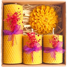 Happy Trend Dekoratif Doğal Petek Balmumu Mum Büyük Çiçekli Set Bal Mumu Mum Beeswax Candle 4 Lü Set