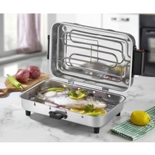 Happy Trend Lüx Büyük Boy 37 * 23CM Elektrikli Izgara Alüminyum Gövde Kapaklı Mangal Barbekü 4şiş Kebap Ocak