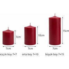 Happy Trend Kırmızı Silindir Mum Seti, Içten Yanan Dekoratif Blok Mumlar, Küçük 7x7 Cm, Orta 7X10 Cm, Büyük 7X15 Cm, Uzun Süre Yanış, Kokusu Olmayan Şık Mum Seti