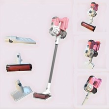 Happy Trend Pilli Dikey Süpürge ve Aparat Seti Oyuncak Vakumlu Kablosuz El Süpürge (Pembe)