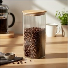 Mabelme Store Prime 10X25 cm Bambu Kapaklı Kare Cam Saklama Kavanozu - Vakumlu Dev Boy Şeffaf Erzak Kabı Spagetti Makarna Bakliyat Kutusu ve Kiler Düzenleyici Organ