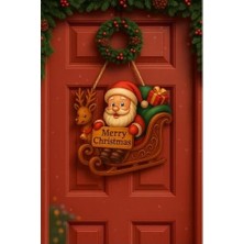 Mabelme Store Prime Babalı Kızaklı Hediye Paketli Yılbaşı Geyikli Kapı Süsü Ahşap Kapı Süsü Yılbaşı Mazemeleri Temalı Hediyeler (25-30 Cm)