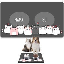 Happy Trend Gri Kalp Kediler, Kedi Köpek Mama ve Su Altlığı, Mama Paspası, Kedi Köpek Mama Eğitim Paspası (50X35)
