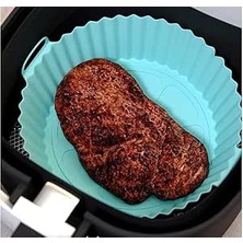 Happy Trend Airfryer Silikon Pişirme Kabı 20X5 cm Bpa Içermez Airfryer Pişirme Kağıdı, Yapışmaz Kolay Temizlenir, Silikon Pişirme Kalıbı (Turkuaz)