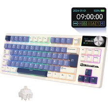 Happy Trend Royal Kludge S85 Iso-Es - Mekanik Oyun Tuş Takımı %80 - Ispanyolca Kablosuz Klavye LCD Ekranlı -Rgb - Bluetooth/2.4g/usb-C -Hot-Değiştirilebilir -Mac/windows -Modeli Horizon/dokunmatik Anahtarı Bej