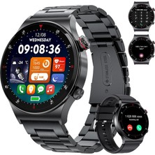 Happy Trend Akıllı Saat Erkek Bluetooth Telefon Aramaları 1,43'' Amoled Daima Açık Ekran Erkek Akıllı Saat Android ve Ios 100+ Spor Aktivitesi Fitness Takipçisi Siyah Çelik Erkek Akıllı Saat Nabız Sağlık