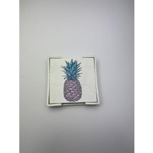Mabelme Store Prime 6’lı Ahşap Bardak Altlığı Seti (Kutulu - Ananas Desenli)