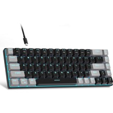 Happy Trend Taşınabilir%60 Mekanik Oyuncu Klavyesi, Mk-Box LED Aydınlatmalı Kompakt 68 Tuşlu Mini Kablolu Ofis Klavyesi (Kırmızı Switch) – Windows, Laptop, Pc, Mac Uyumlu – Siyah/gri