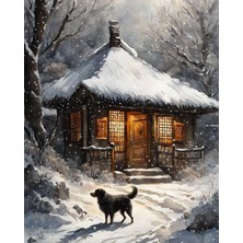 Happy Trend Baskılı Sayılarla Boyama Hobi Seti (Çerçeveli) 50X65 Cm: Kış Evi