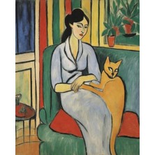 Happy Trend Baskılı Sayılarla Boyama Hobi Seti (Çerçeveli) 40X50 Cm: Kedi ve Kadın 1