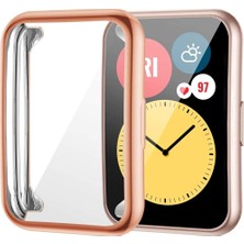 Happy Trend Huawei Watch Fit 2 Akıllı Saat ile Uyumlu Tpu Çerçeveli Tam Kaplayan Toz ve Kirden Koruyan Ekran Koruyucu Çerçeveli Kılıf (Rose Gold)