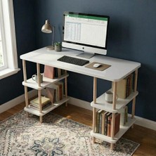 Happy Trend Bilgisayar Masası Raflı Çalışma Masası Modern Dekoratif Ofis Mobilyası Beyaz 120 cm