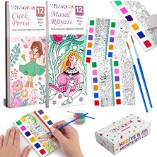 Happy Trend Sulu Boya Defteri Seti (2 Kitap + 2 Fırça) - Kendin Yap Kitap Ayracı, Her Sayfada Entegre Boya Paleti - Çocuklar ve Yetişkinler Için Hediye Aktivite Seti (Çiçek Perisi-Masal Rüyası)