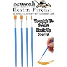 Happy Trend Fırçası Kesik ve Yuvarlak Uçlu 4 Adet Sentetik Fırça Ekonomik Suluboya Akrilik Boya Guaj Boya Yağlı Boya Resim