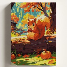 Happy Trend Boyama Tuval Hobi Seti, Sincap Temalı Fırça ve Boya Dahil Set (Çıtalı) 40X50 Cm, Kendin Yap Sayılarla Tuval Boya Kiti (Kasnaklı)