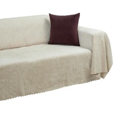 Happy Trend Koltuk Örtüsü 175X350 Xlarge Gramajlı Jakarlı Şönil Krem | Kanepe Örtüsü | Kaymaz