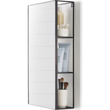 Happy Trend Cubiko 24X12 Inç Dikdörtgen Siyah Metal Banyo Aynası Depolama Dolabı 3 Raflı
