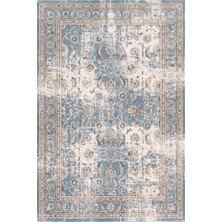 Rugzella Soluk Mavi Krem Vintage Eskitme Iran Desenli Yıkanabilir Kaymaz Taban Yıkanabilir Halı