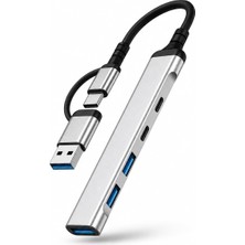 Happy Trend Adaptör 7 In 1 Type-C To Usb, Power/güç Destekli, Pc Bilgisayar Uyumlu Tip C Çevirici Adaptör Çok Portlu Çoklayıcı 7 In 1 USB Hub Gri Renk (ZR782 - Type-C)
