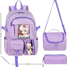 Waddell Kore Kawaii Tarzı Okul Sırt Çantası,günlük Sırt Çantası Termal Beslenme Çantası ve Kalemlik Lila 26700