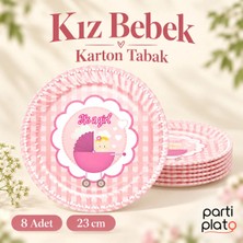 Roll-Up Kız Bebek Pembe Karton Tabak 8 Adet 23 cm Baby Shower Doğum Günü Sofrası