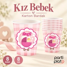 Roll-Up Kız Bebek Pembe Karton Bardak 8 Adet 8 Oz Baby Shower Doğum Günü Sofrası