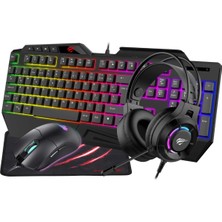 Happy Trend Gamenote KB905CM-TUR 4'lü Gaming Set – Klavye, Mouse, Kulaklık, Mousepad – Rgb Aydınlatma, Türkçe Q, 3.5mm Jack, Pc Uyumlu