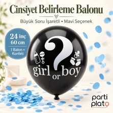 Globo Mavi Konfetili Cinsiyet Belirleme Balonu 24 Inç 60 cm Büyük Soru Işaretli Baby Shower