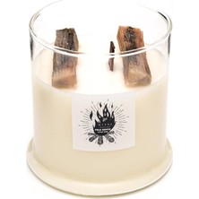 Mabelme Store Prime Büyük Üfleme Cam Ahşap Fitilli Palo Santo Vegan Mum (380 Gr)