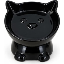 Happy Trend Kedi Köpek Mama ve Su Kabı – Kabartmalı Kedi Köpek Figürlü Eğimli ve Yükseltilmiş Mama Kabı, Boyun ve Omurgayı Destekleyen Ergonomik Tasarım, Kolay Temizlenebilir(Siyah Figürlü)