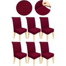 Happy Trend Mikro Petek Kumaş Likralı Lastikli Tüylenmez 6'lı Sandalye Kılıfı Esnek Sandalye Örtüsü (Bordo)