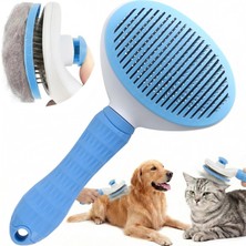 Happy Trend Temizleyen Kedi Köpek Tarağı - Basma Tuşu Mekanizmalı Otomatik Temizlenen Tüy Toplama Fırçası - Cilt Dostu Çelik Iğne - Kaymaz Ergonomik Sap - Uzun Kısa Tüyler Için - Mavi