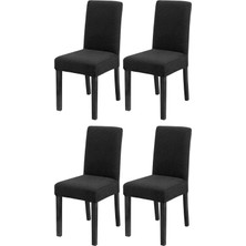 Happy Trend Nano Kumaş Likralı Sandalye Kılıfı Lastikli Yıkanabilir Esnek Sandalye Örtüsü 4'lü Set (Siyah)
