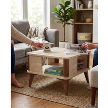 Hey Modüler Mobilya Hey Mars Kare Traverten Modern Orta Sehpa Katlı 60*60*39