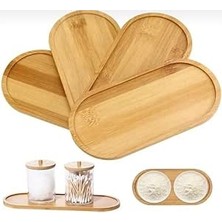 Happy Trend Doğal Bambu Sunum Tabağı - 23X12 cm Yuvarlak Hatlı Düz Servis Tepsisi - Sushi, Tatlı ve Kahve Sunumluk