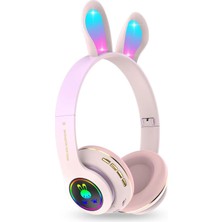 Str Store Tavşan Kulaklı Bluetooth Kulaklık, Renkli LED Işıklı, 5.0 Versiyon, Ayarlanabilir Büyüklük, Hafıza Kart Girişli, 40MM Kulaklık, 6 Saat Kullanım Süresi, Bass Tiz Müthiş Ses (Toz Pembe)